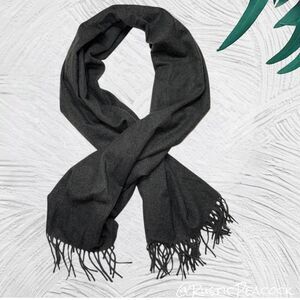 Liz Claiborne Neck Scarf Women's 76" Charcoal Heather Gray Knit Fringe Wrap